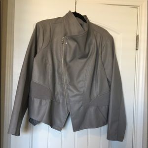 Faux leather jacket with rib knit